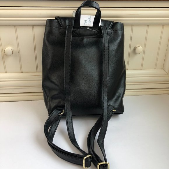 NEW - Time And Tru Black Faux Leather Backpack Academia Classic Minimalist - Picture 5 of 14